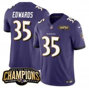 Cheap Men's Baltimore Ravens #35 Gus Edwards Purple 2023 F.U.S.E. AFC North Champions Vapor Limited Football Stitched Jersey