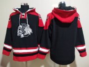 Wholesale Cheap Men's Chicago Blackhawks Blank Black Ageless Must Have Lace Up Pullover Hoodie