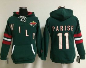 Wholesale Cheap Minnesota Wild #11 Zach Parise Green Women\'s Old Time Heidi NHL Hoodie