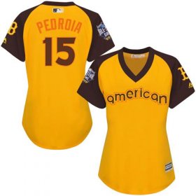 Wholesale Cheap Red Sox #15 Dustin Pedroia Gold 2016 All-Star American League Women\'s Stitched MLB Jersey