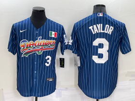 Wholesale Cheap Men\'s Los Angeles Dodgers #3 Chris Taylor Number Rainbow Blue Red Pinstripe Mexico Cool Base Nike Jersey