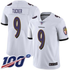 Wholesale Cheap Nike Ravens #9 Justin Tucker White Men\'s Stitched NFL 100th Season Vapor Limited Jersey