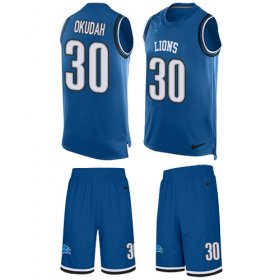 Wholesale Cheap Nike Lions #30 Jeff Okudah Blue Team Color Men\'s Stitched NFL Limited Tank Top Suit Jersey