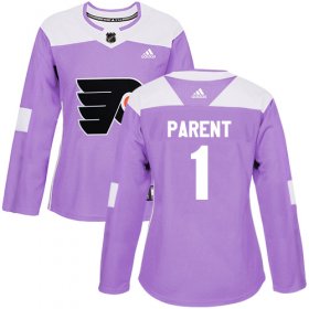Wholesale Cheap Adidas Flyers #1 Bernie Parent Purple Authentic Fights Cancer Women\'s Stitched NHL Jersey