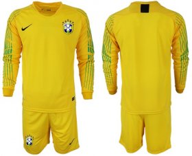 Wholesale Cheap Brazil Blank Yellow Goalkeeper Long Sleeves Soccer Country Jersey
