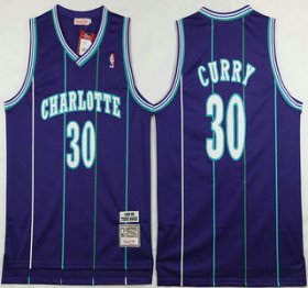 Wholesale Cheap Men\'s Charlotte Hornets #30 Dell Curry 1992-93 Purple Hardwood Classics Soul Swingman Throwback Jersey