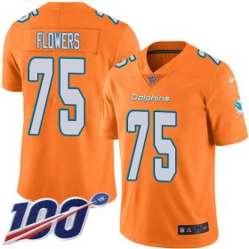 Wholesale Cheap Nike Dolphins #75 Ereck Flowers Orange Youth Stitched NFL Limited Rush 100th Season Jersey