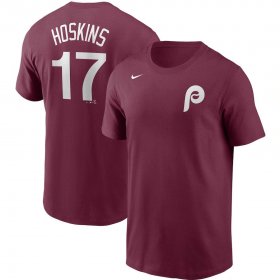 Wholesale Cheap Philadelphia Phillies #17 Rhys Hoskins Nike Name & Number T-Shirt Burgundy