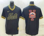 Cheap Men's New York Mets Big Logo Black Gold Nike Cooperstown Legend V Neck Jersey