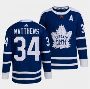 Wholesale Cheap Men's Toronto Maple Leafs Black #34 Auston Matthews Blue 2022 Reverse Retro Stitched Jersey