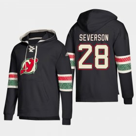 Wholesale Cheap New Jersey Devils #28 Damon Severson Black adidas Lace-Up Pullover Hoodie