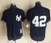 Wholesale Cheap Mitchell And Ness 1995 Yankees #42 Mariano Rivera Navy Blue Throwback Stitched MLB Jersey