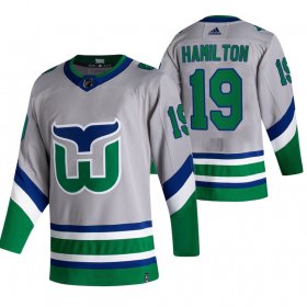 Wholesale Cheap Carolina Hurricanes #19 Dougie Hamilton Grey Men\'s Adidas 2020-21 Reverse Retro Alternate NHL Jersey