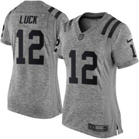 Wholesale Cheap Nike Colts #12 Andrew Luck Gray Women\'s Stitched NFL Limited Gridiron Gray Jersey