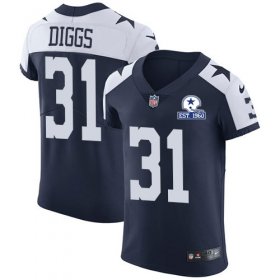Wholesale Cheap Nike Cowboys #31 Trevon Diggs Navy Blue Thanksgiving Men\'s Stitched With Established In 1960 Patch NFL Vapor Untouchable Throwback Elite Jersey