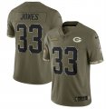 Wholesale Cheap Men's Green Bay Packers #33 Aaron Jones 2022 Olive Salute To Service Limited Stitched Jersey