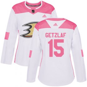 Wholesale Cheap Adidas Ducks #15 Ryan Getzlaf White/Pink Authentic Fashion Women\'s Stitched NHL Jersey