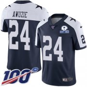 Wholesale Cheap Nike Cowboys #24 Chidobe Awuzie Navy Blue Thanksgiving Men's Stitched With Established In 1960 Patch NFL 100th Season Vapor Untouchable Limited Throwback Jersey