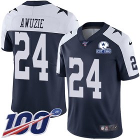 Wholesale Cheap Nike Cowboys #24 Chidobe Awuzie Navy Blue Thanksgiving Men\'s Stitched With Established In 1960 Patch NFL 100th Season Vapor Untouchable Limited Throwback Jersey