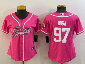 Wholesale Cheap Women\'s San Francisco 49ers #97 Nick Bosa Pink With Patch Cool Base Stitched Baseball Jersey