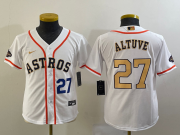 Cheap Youth Houston Astros #27 Jose Altuve Number 2023 White Gold World Serise Champions Patch Cool Base Stitched Jersey1
