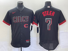 Wholesale Cheap Men\'s Cincinnati Reds Spencer Steer Black 2023 City Connect Flex Base Stitched Jersey