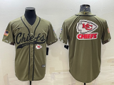 Wholesale Cheap Men's Kansas City Chiefs Olive Salute to Service Team Big Logo Cool Base Stitched Baseball Jersey