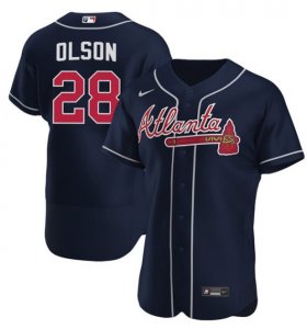 Wholesale Cheap Men\'s Atlanta Braves #28 Matt Olson Navy Flex Base Stitched Baseball Jersey