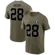 Wholesale Cheap Men's Las Vegas Raiders #28 Josh Jacobs 2022 Olive Salute to Service T-Shirt