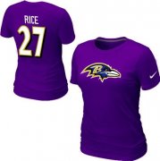 Wholesale Cheap Women's Nike Baltimore Ravens #27 Ray Rice Name & Number T-Shirt Purple