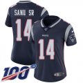 Wholesale Cheap Nike Patriots #14 Mohamed Sanu Sr Navy Blue Team Color Women's Stitched NFL 100th Season Vapor Limited Jersey