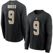 Wholesale Cheap New Orleans Saints #9 Drew Brees Nike Player Name & Number Long Sleeve T-Shirt Black