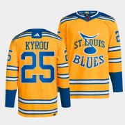 Wholesale Cheap Men's St. Louis Blues #25 Jordan Kyrou Yellow 2022-23 Reverse Retro Stitched Jersey