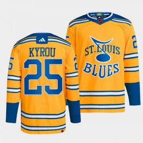 Wholesale Cheap Men\'s St. Louis Blues #25 Jordan Kyrou Yellow 2022-23 Reverse Retro Stitched Jersey