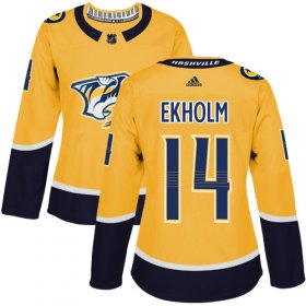 Wholesale Cheap Adidas Predators #14 Mattias Ekholm Yellow Home Authentic Women\'s Stitched NHL Jersey