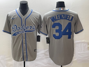 Wholesale Cheap Men's Los Angeles Dodgers #34 Fernando Valenzuela Grey With Patch Cool Base Stitched Baseball Jersey1
