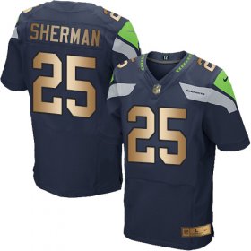 Wholesale Cheap Nike Seahawks #25 Richard Sherman Steel Blue Team Color Men\'s Stitched NFL Elite Gold Jersey