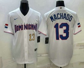 Cheap Men\'s Dominican Republic Baseball #13 Manny Machado Number 2023 White World Baseball Classic Stitched Jersey