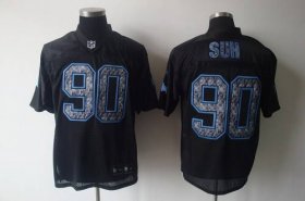 Wholesale Cheap Sideline Black United Lions #90 Ndamukong Suh Black Stitched NFL Jersey