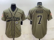 Wholesale Cheap Men's Dallas Cowboys #7 Trevon Diggs 2022 Olive Salute to Service Cool Base Stitched Baseball Jersey