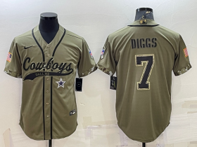 Wholesale Cheap Men\'s Dallas Cowboys #7 Trevon Diggs 2022 Olive Salute to Service Cool Base Stitched Baseball Jersey