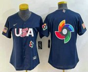 Cheap Women's USA Baseball 2023 Navy Big Logo With Patch World Classic Stitched Jersey