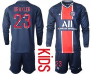 Wholesale Cheap Youth 2020-2021 club Paris St German home long sleeve 23 blue Soccer Jerseys