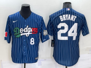 Wholesale Cheap Mens Los Angeles Dodgers #8 #24 Kobe Bryant Number Navy Blue Pinstripe 2020 World Series Cool Base Nike Jersey