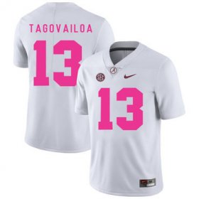 Wholesale Cheap Alabama Crimson Tide 13 Tua Tagovailoa White 2017 Breast Cancer Awareness College Football Jersey
