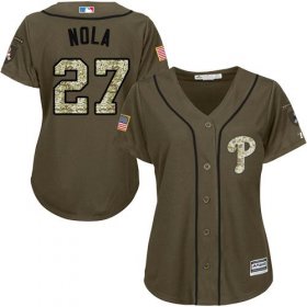Wholesale Cheap Phillies #27 Aaron Nola Green Salute to Service Women\'s Stitched MLB Jersey