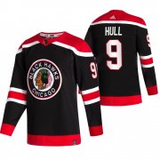 Wholesale Cheap Chicago Blackhawks #9 Bobby Hull Black Men's Adidas 2020-21 Reverse Retro Alternate NHL Jersey