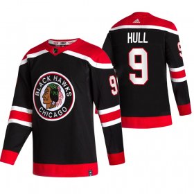 Wholesale Cheap Chicago Blackhawks #9 Bobby Hull Black Men\'s Adidas 2020-21 Reverse Retro Alternate NHL Jersey