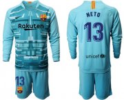 Wholesale Cheap Barcelona #13 Neto Light Blue Goalkeeper Long Sleeves Soccer Club Jersey