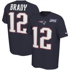 Wholesale Cheap New England Patriots #12 Tom Brady Nike NFL 100th Season Player Pride Name & Number Performance T-Shirt Navy